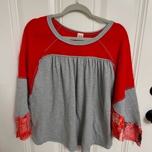 Free People We the Free Red and Gray Women's Top